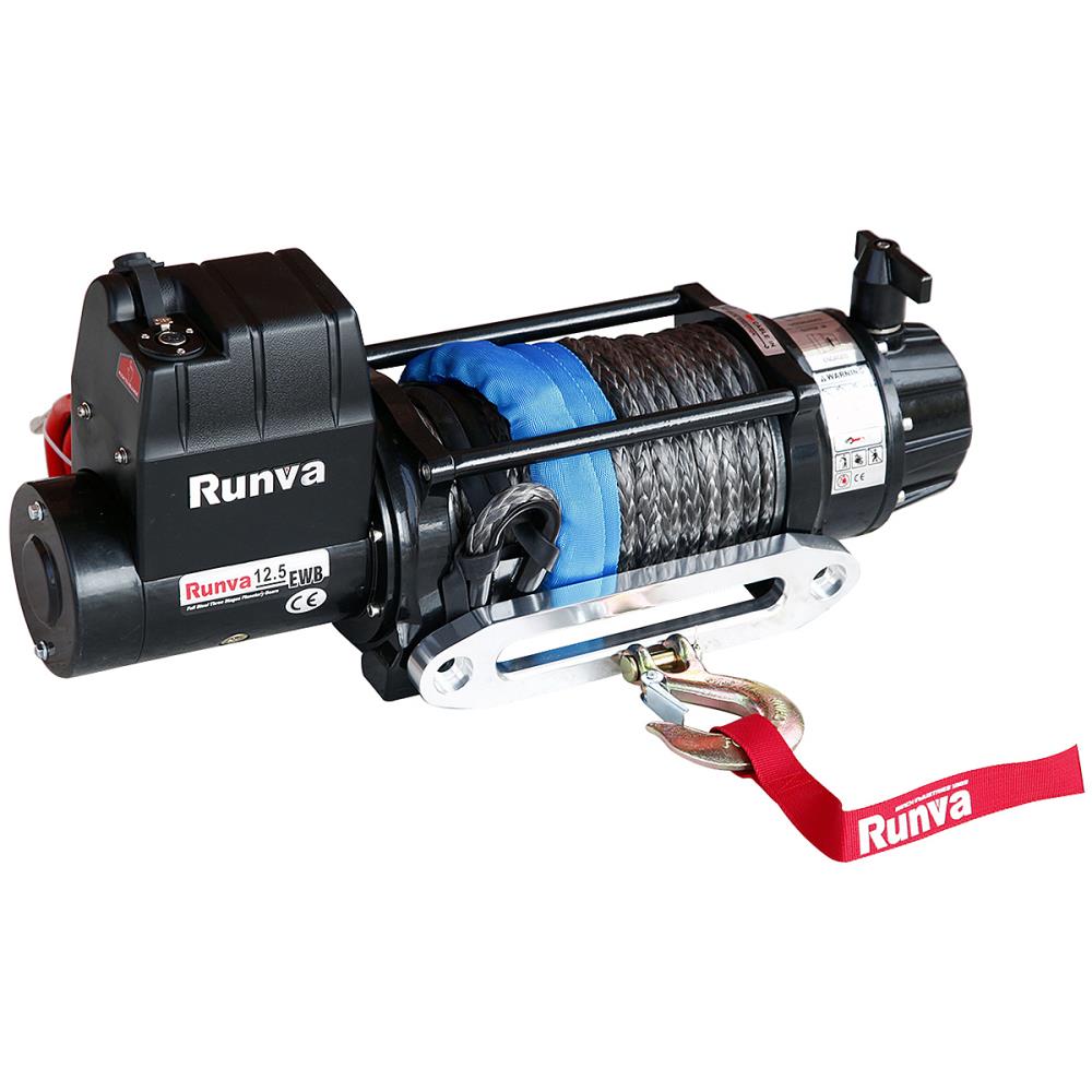 Лебёдка электрическая 12V Runva 12500 lbs 5670 кг (влагозащищенная) синтетический трос