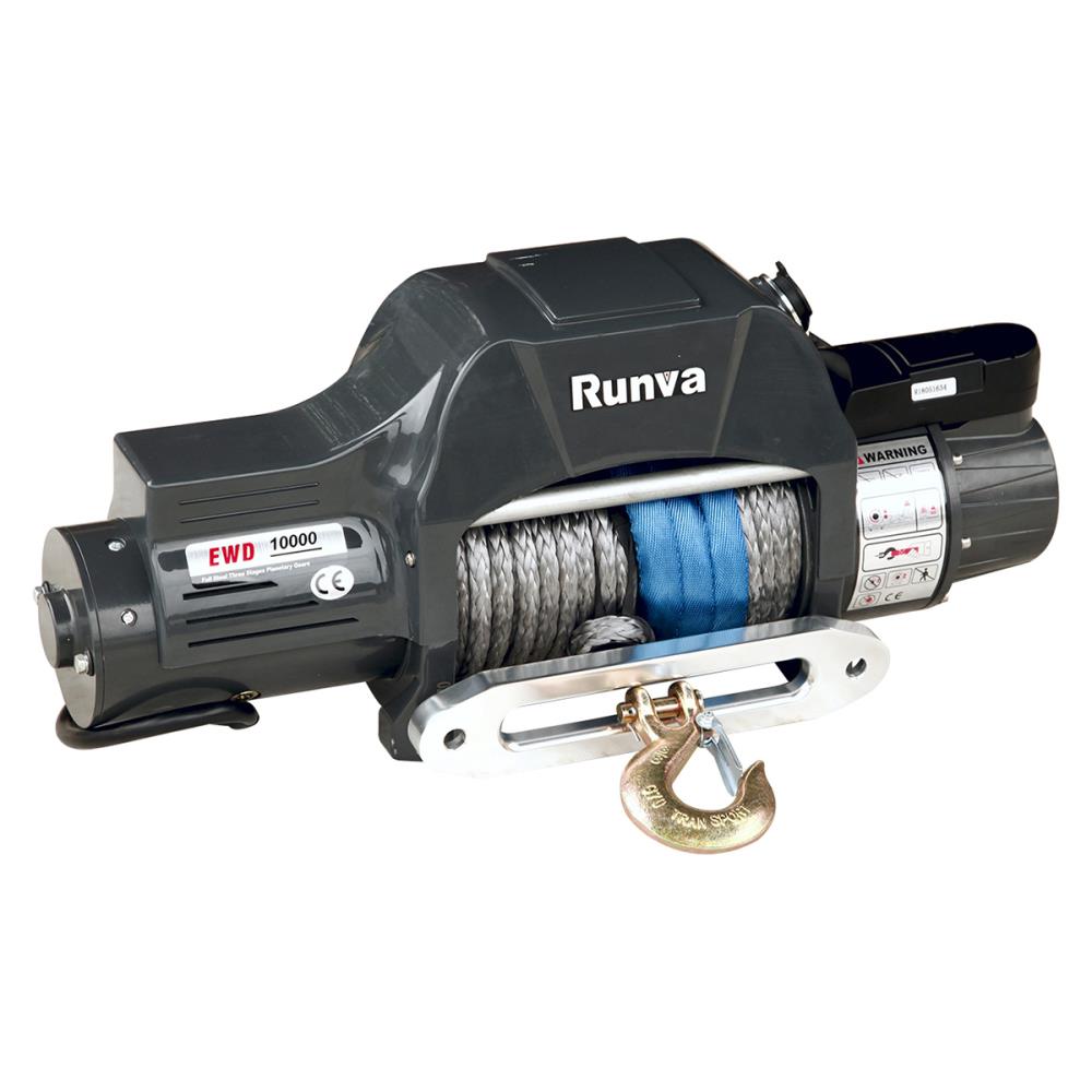 Лебёдка электрическая двухскоростная 12V Runva 10000 lbs (синтетический трос)